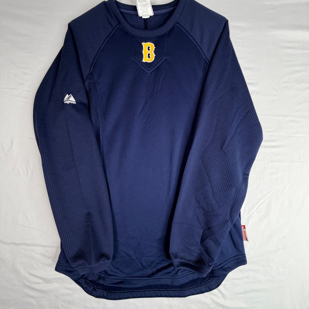Majestic Therma Base Mens Small Navy Blue Waffle Knit Training Pullover 6687